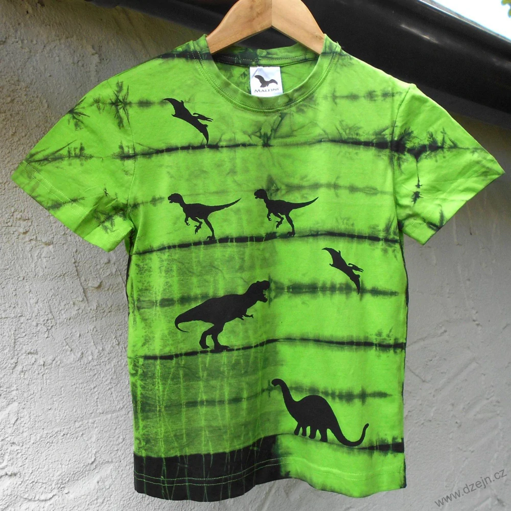 Zeleno-černé dětské tričko s dinosaury (8 let)