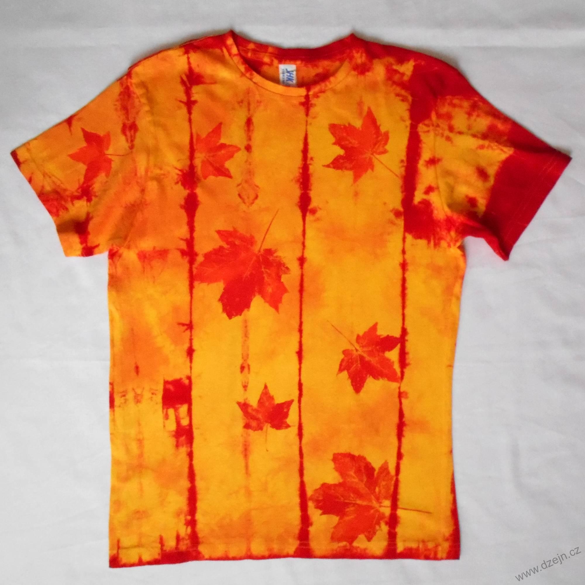 Dětské žluto-oranžovo-červené triko s listy (12-14 let)