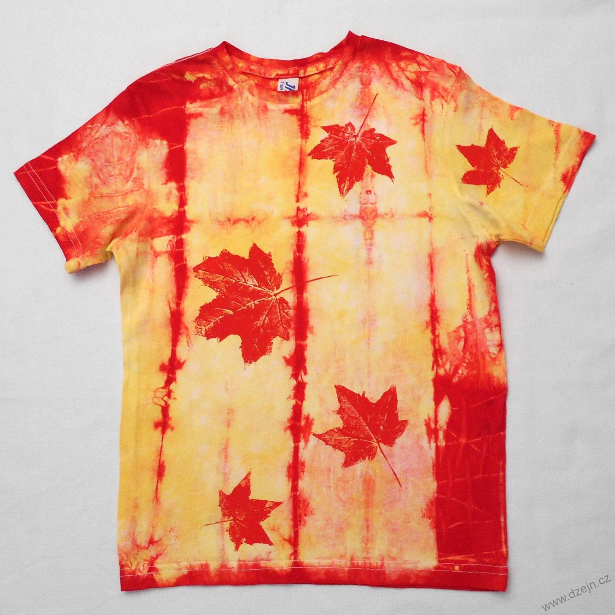 Dětské bílo-žluto-červené triko s listy (7-8 let)