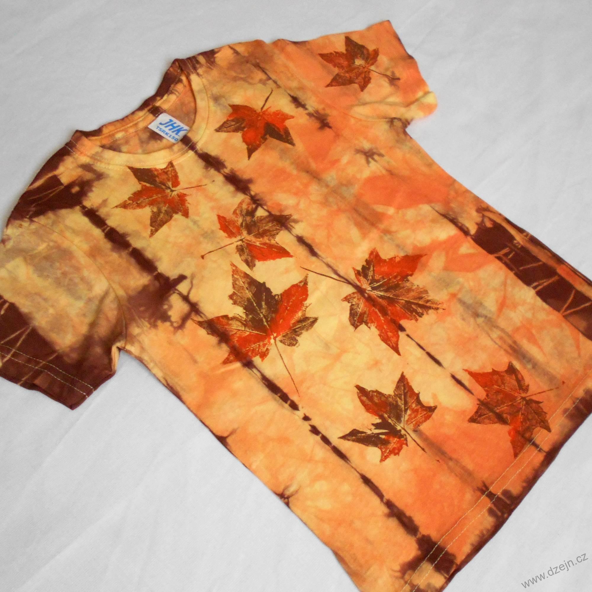 Dětské žluto-oranžovo-hnědé triko s listy (3-4 roky)