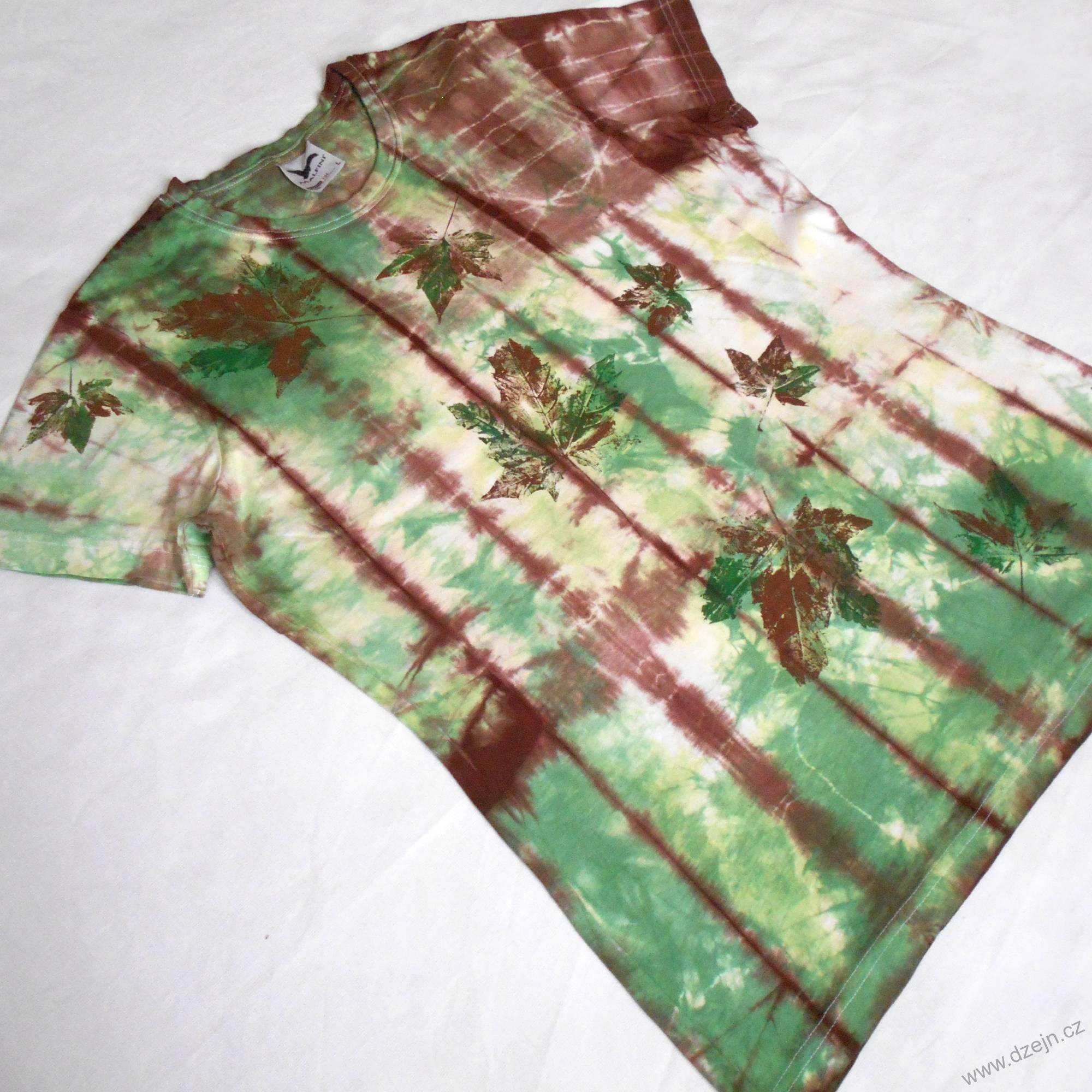 Bílo-zeleno-hnědé dámské triko s listy L