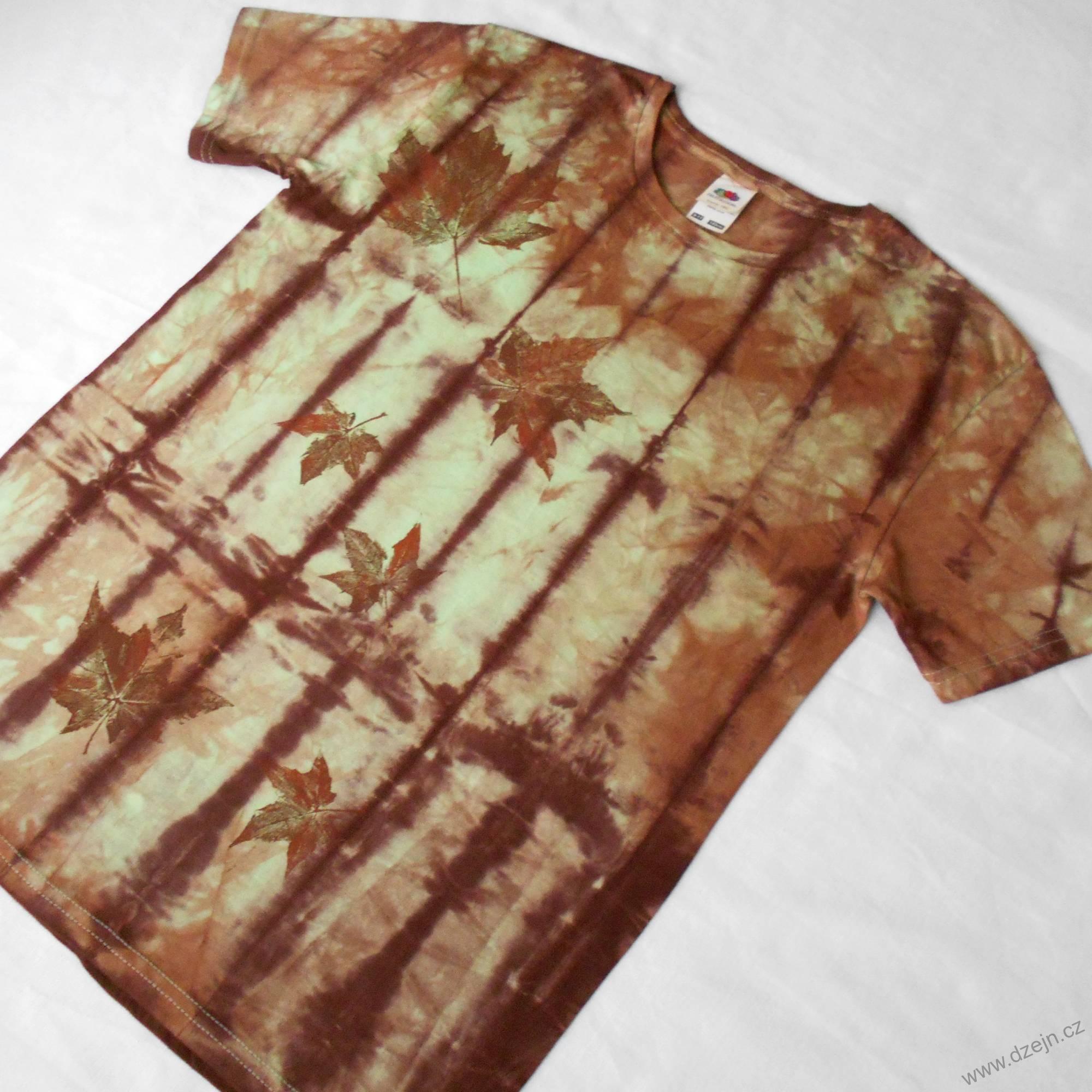 Dětské mentolovo-hnědé triko s listy (9-11 let)