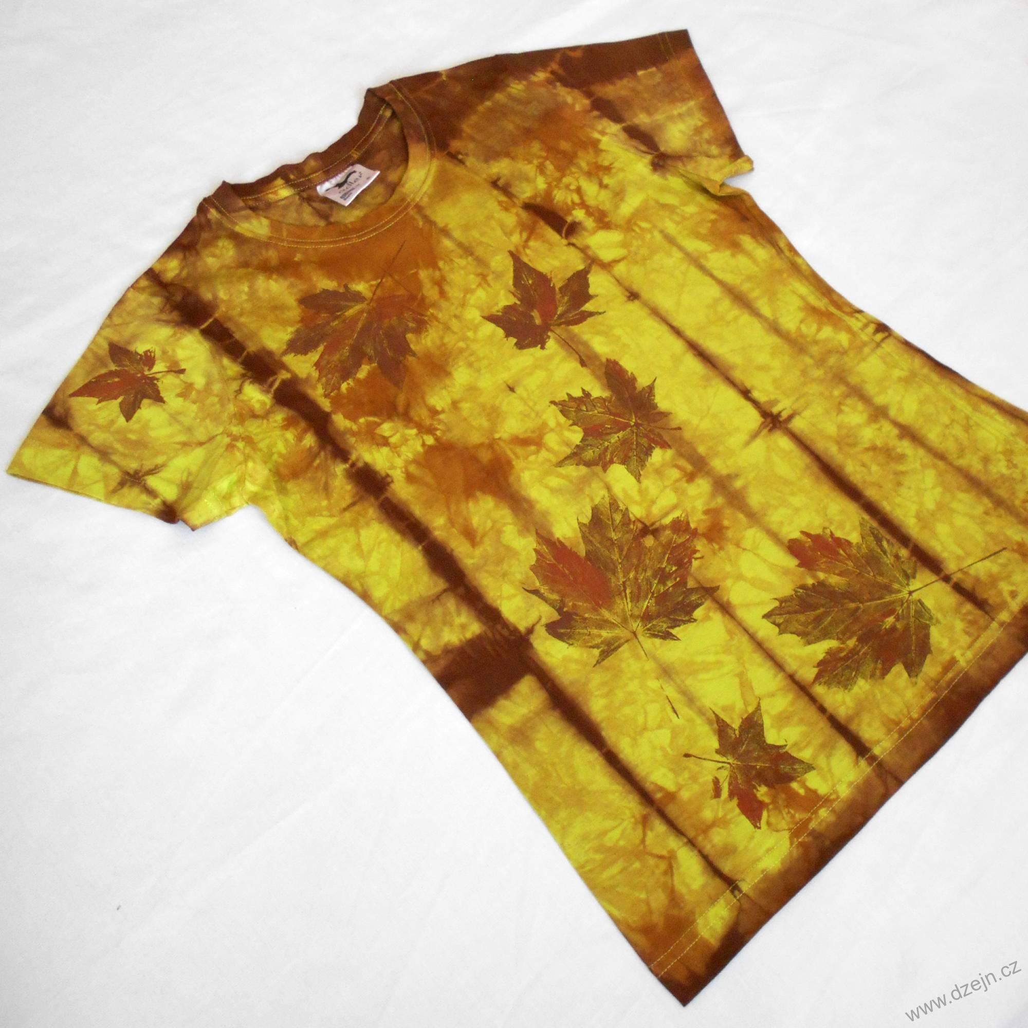 Zeleno-hnědé dámské triko s listy S