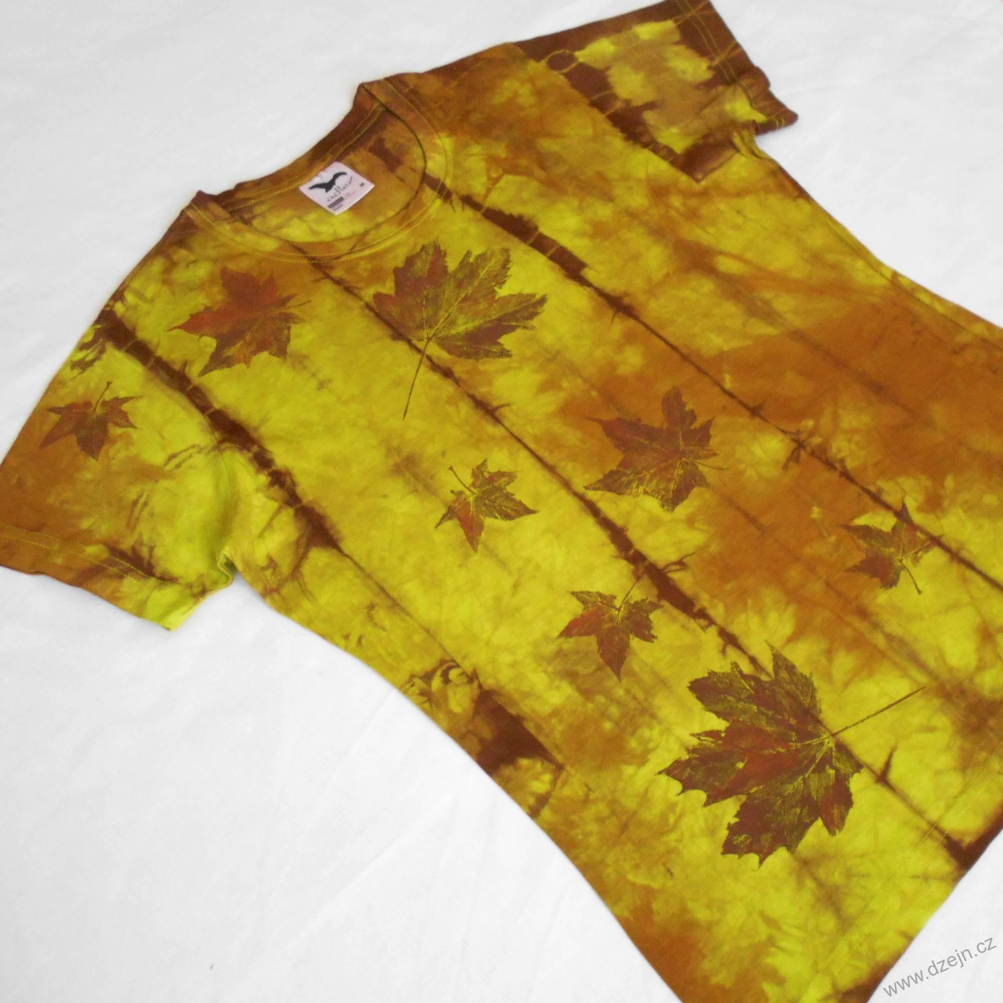 Zeleno-hnědé dámské triko s listy M