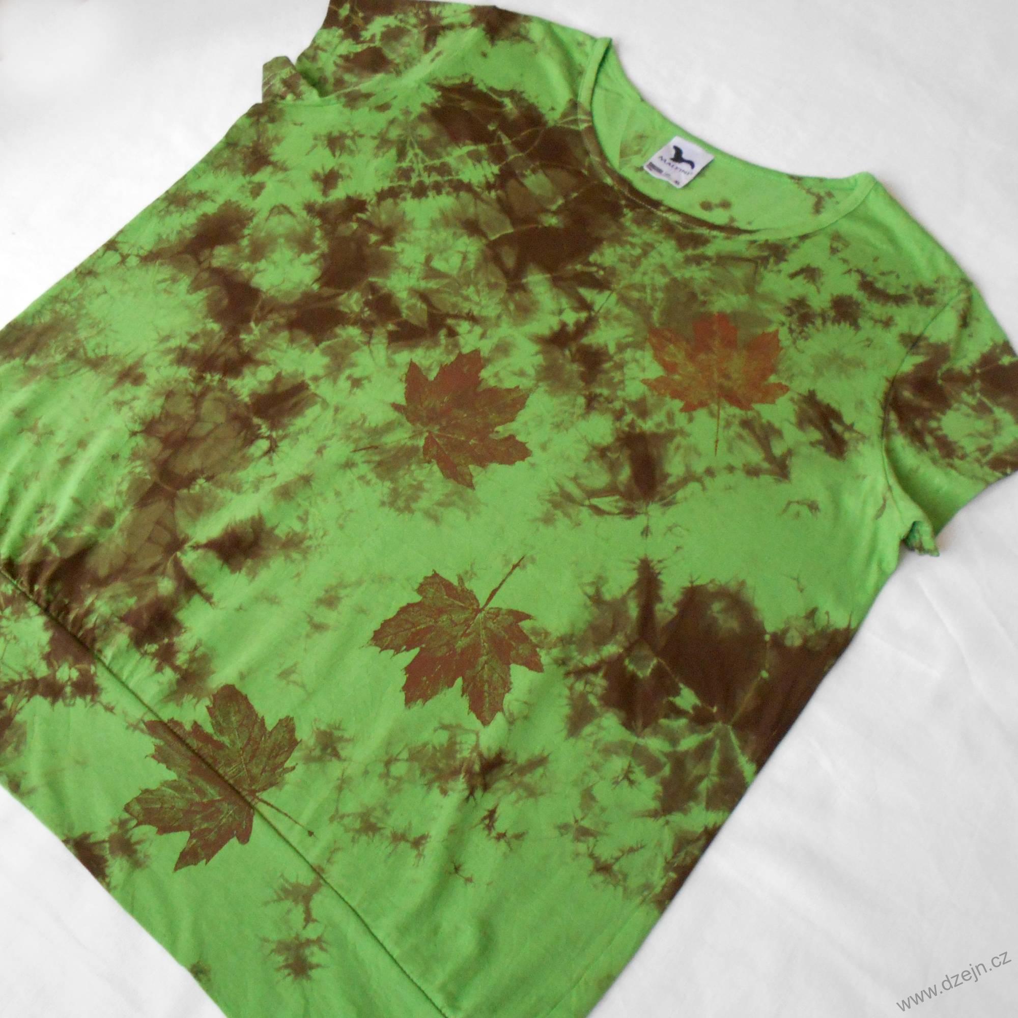 Zeleno-hnědé dámské triko s listy XL