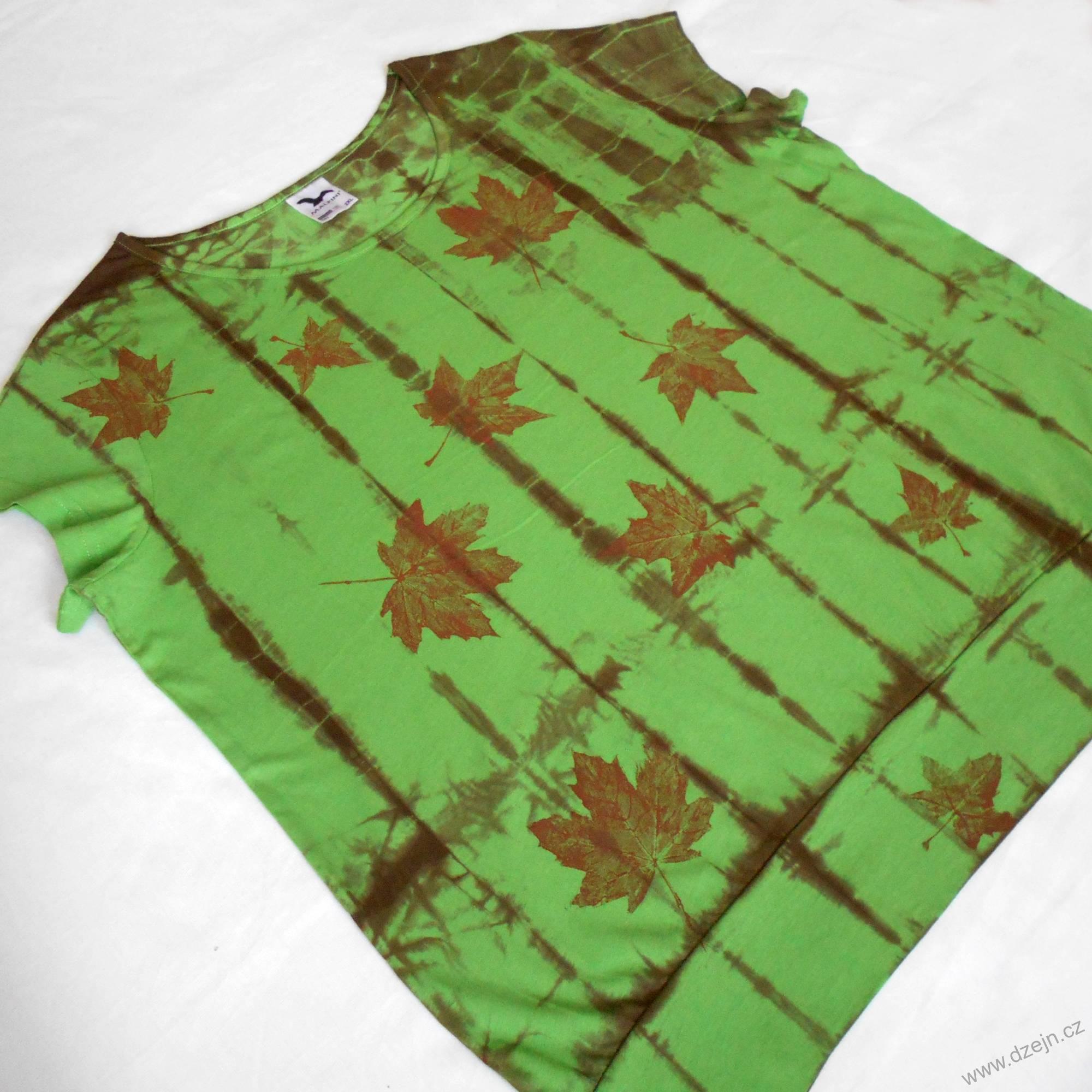 Zeleno-hnědé dámské triko s listy XXL