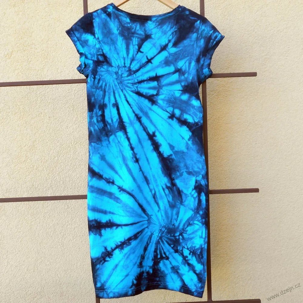 Dámské tyrkysovo-černé batikované šaty XS