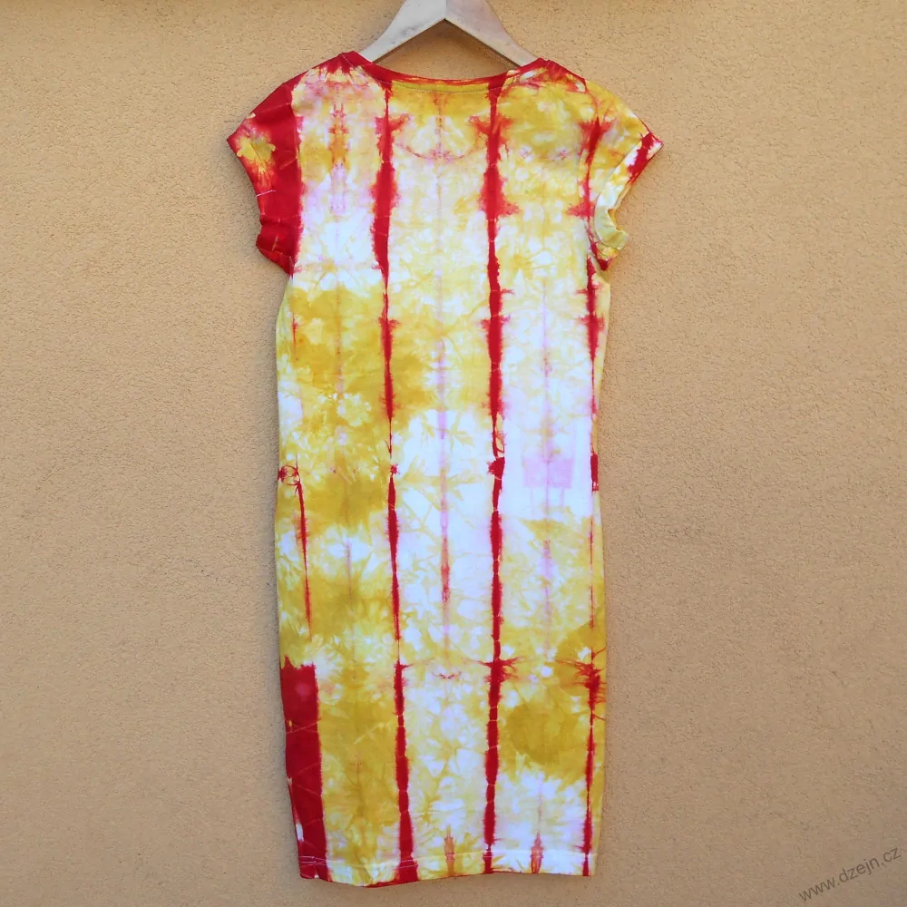 Dámské bílo-žluto-červené batikované šaty XS