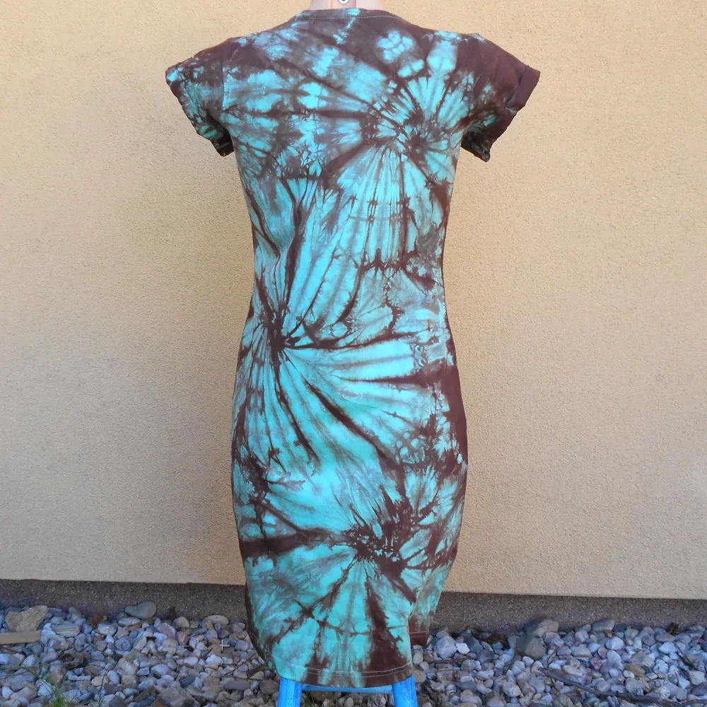 Dámské mentolovo-hnědé batikované šaty S