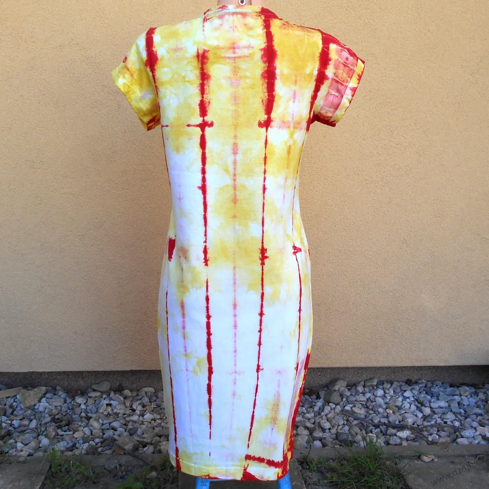 Dámské bílo-žluto-červené batikované šaty M