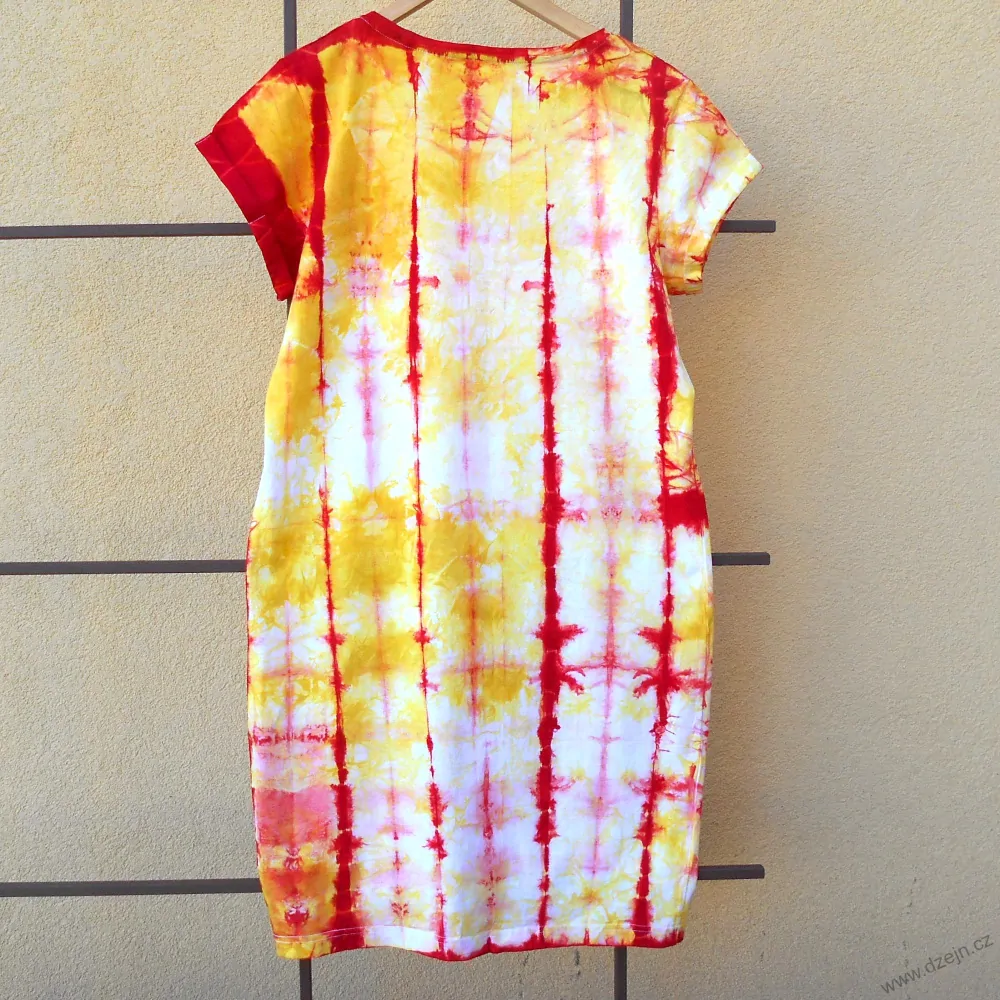 Dámské bílo-žluto-červené batikované šaty L