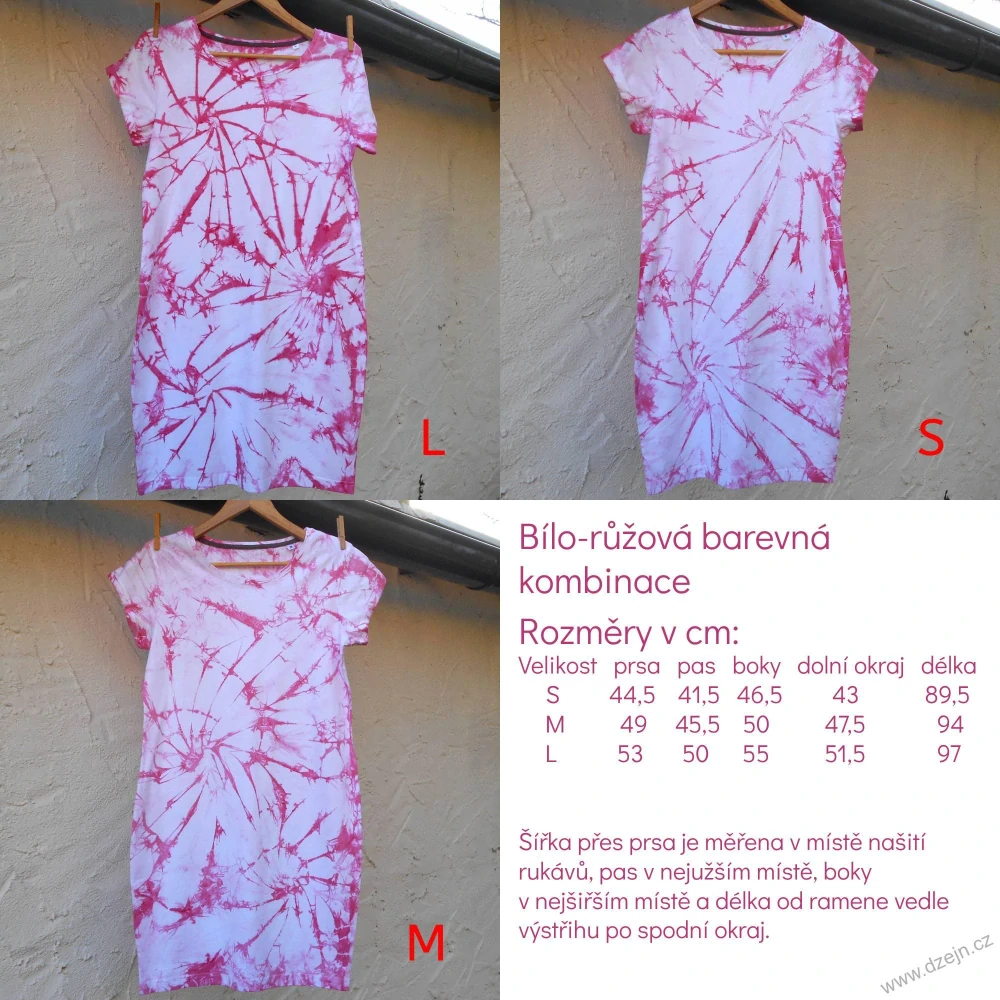 Dámské bílo-růžové batikované šaty