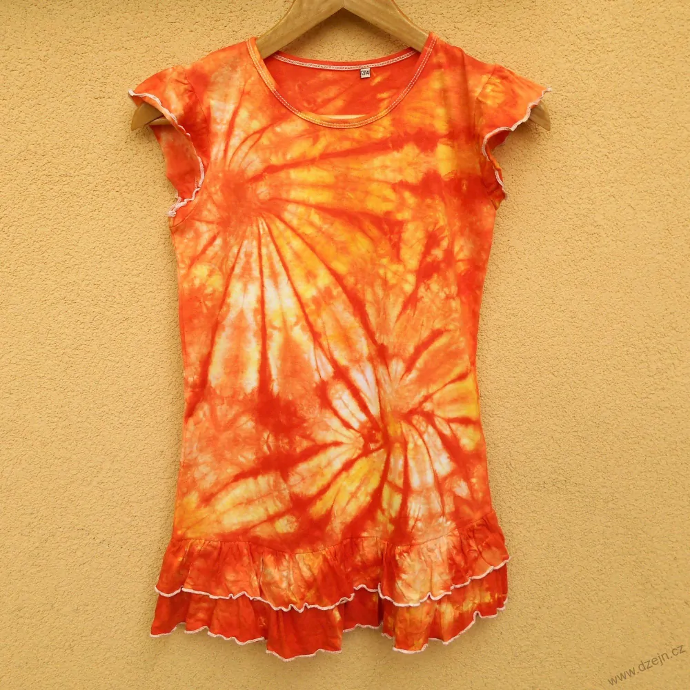 Dívčí bílo-žluto-oranžové batikované šaty 12/14