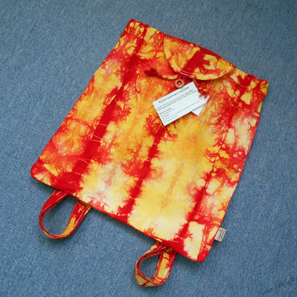 Plátěný batikovaný žluto-červený batůžek