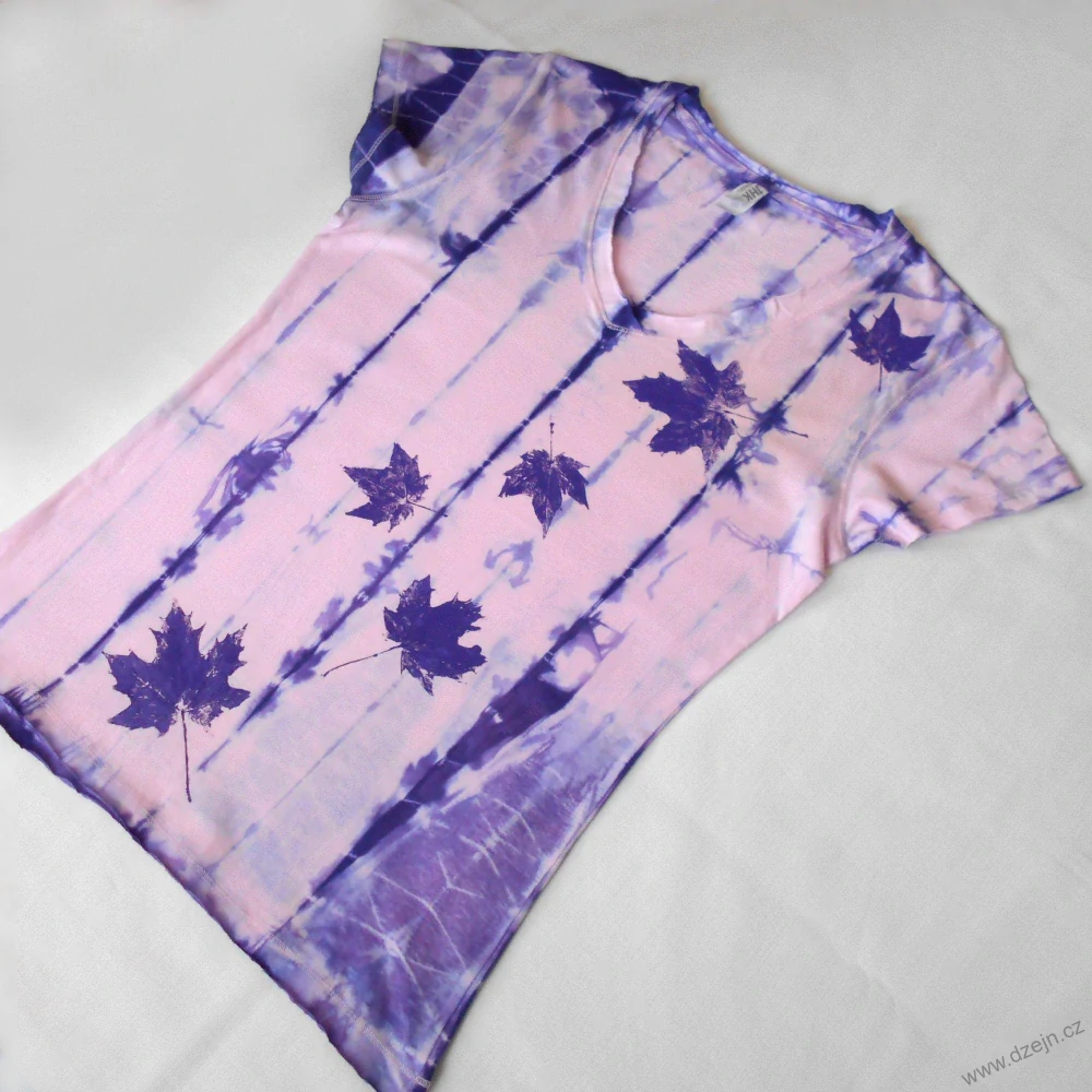 Růžovo-fialové dámské triko s listy XL