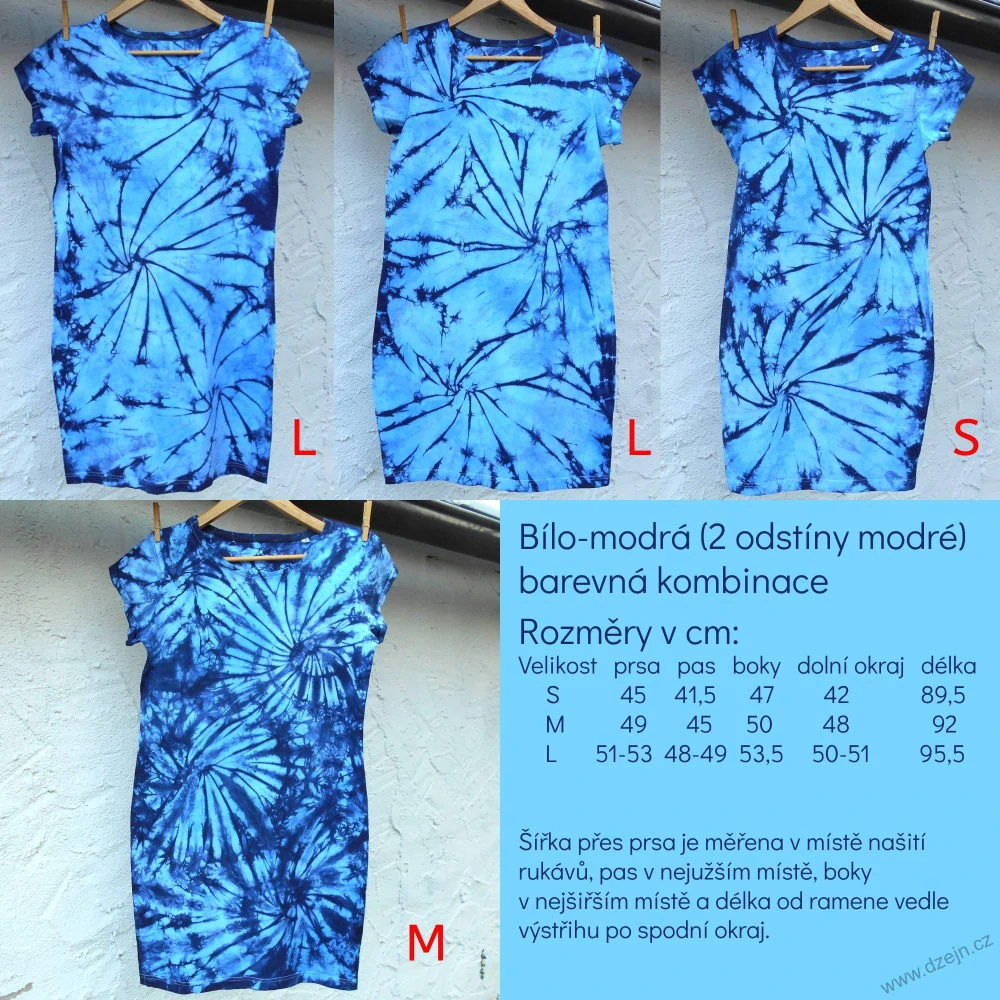 Bílo-modré dámské batikované šaty