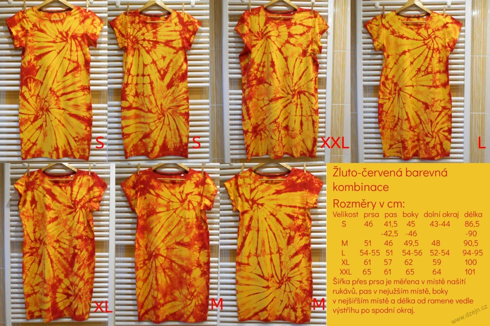 Žluto-červené dámské batikované šaty