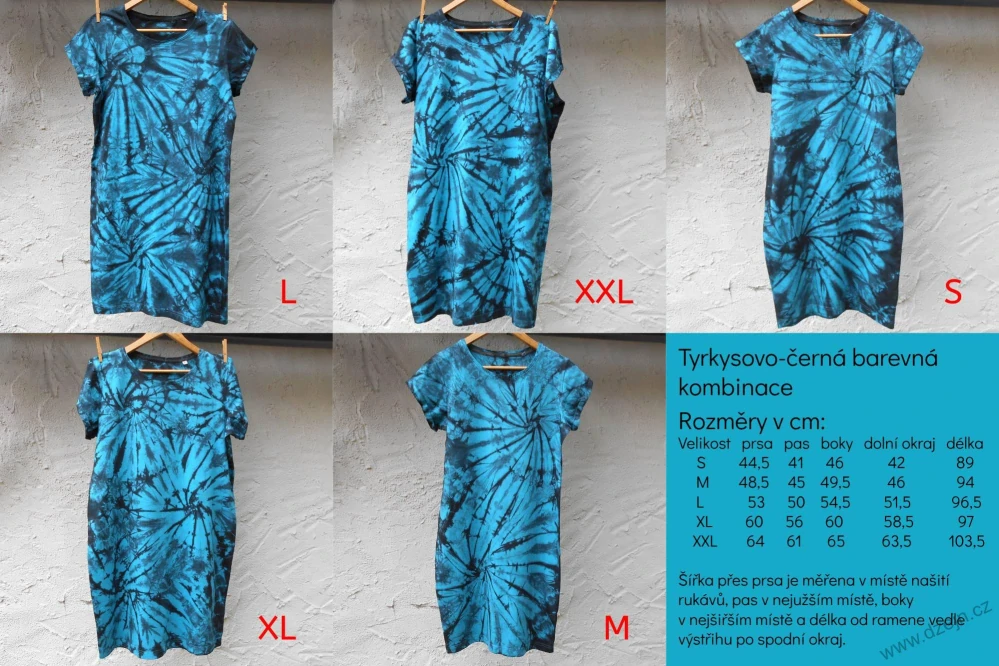 Tyrkysovo-černé dámské batikované šaty