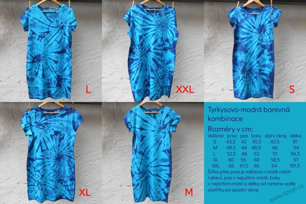 Tyrkysovo-modré dámské batikované šaty