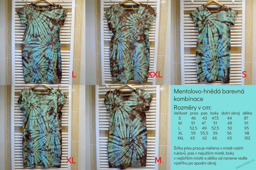 Mentolovo-hnědé dámské batikované šaty