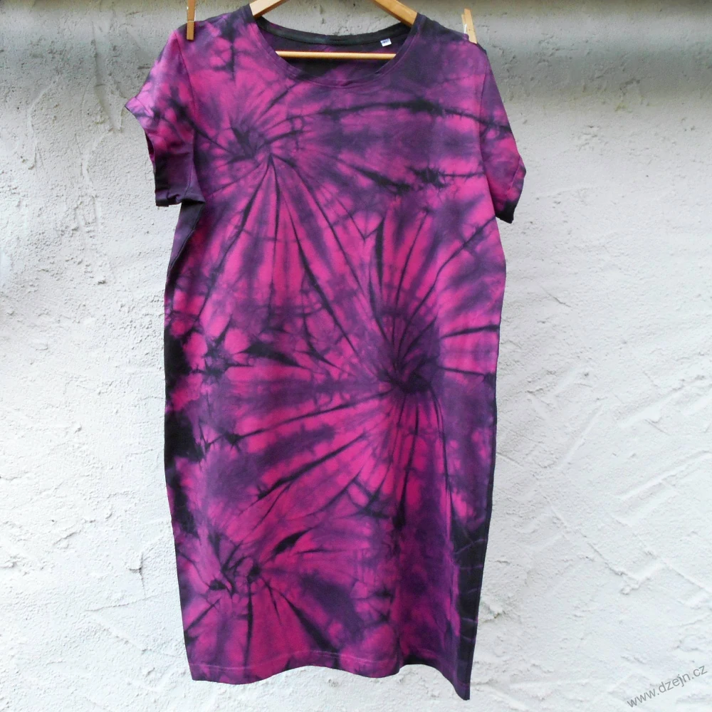 Růžovo-černé dámské batikované šaty