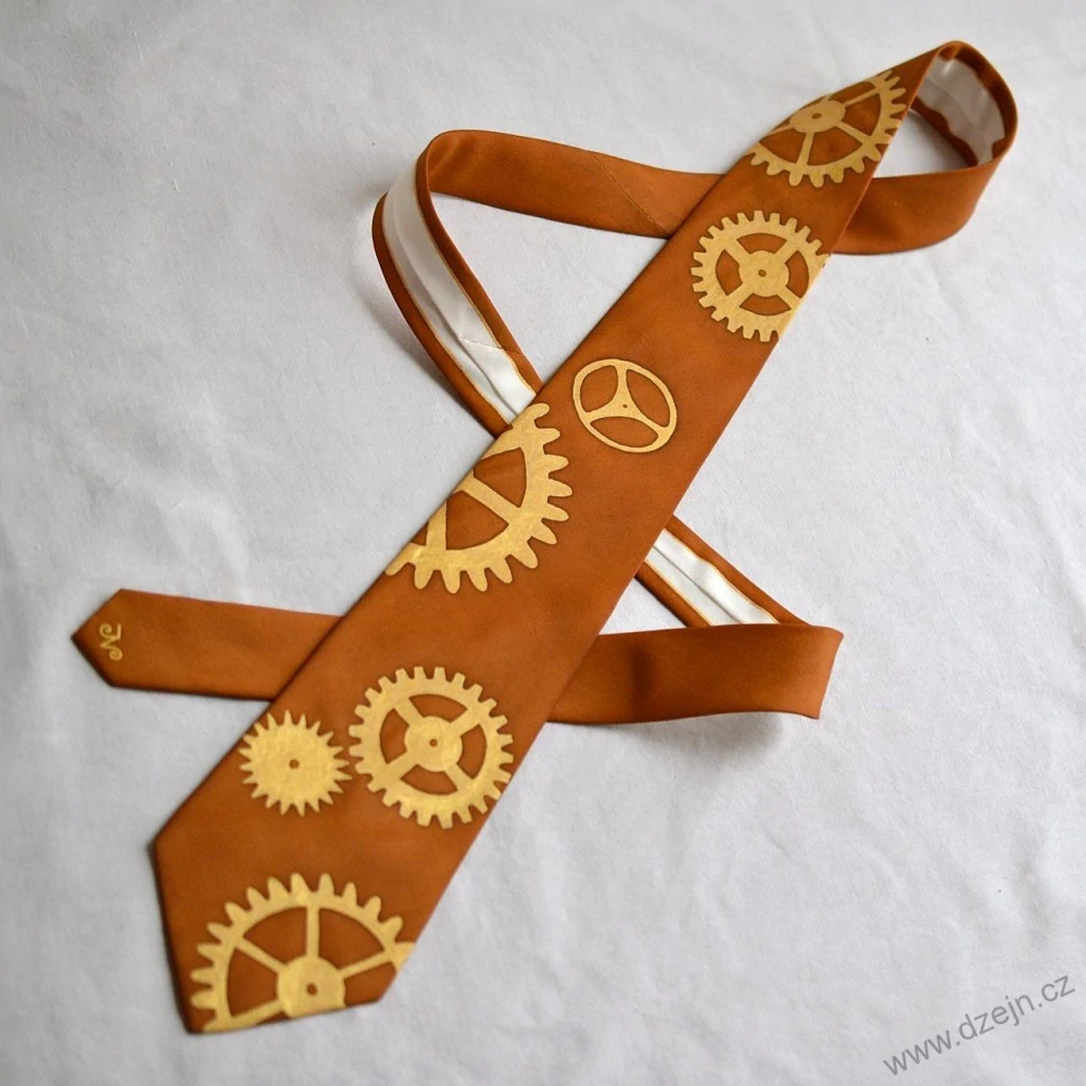 Kravata s ozubenými kolečky - sv. hnědá