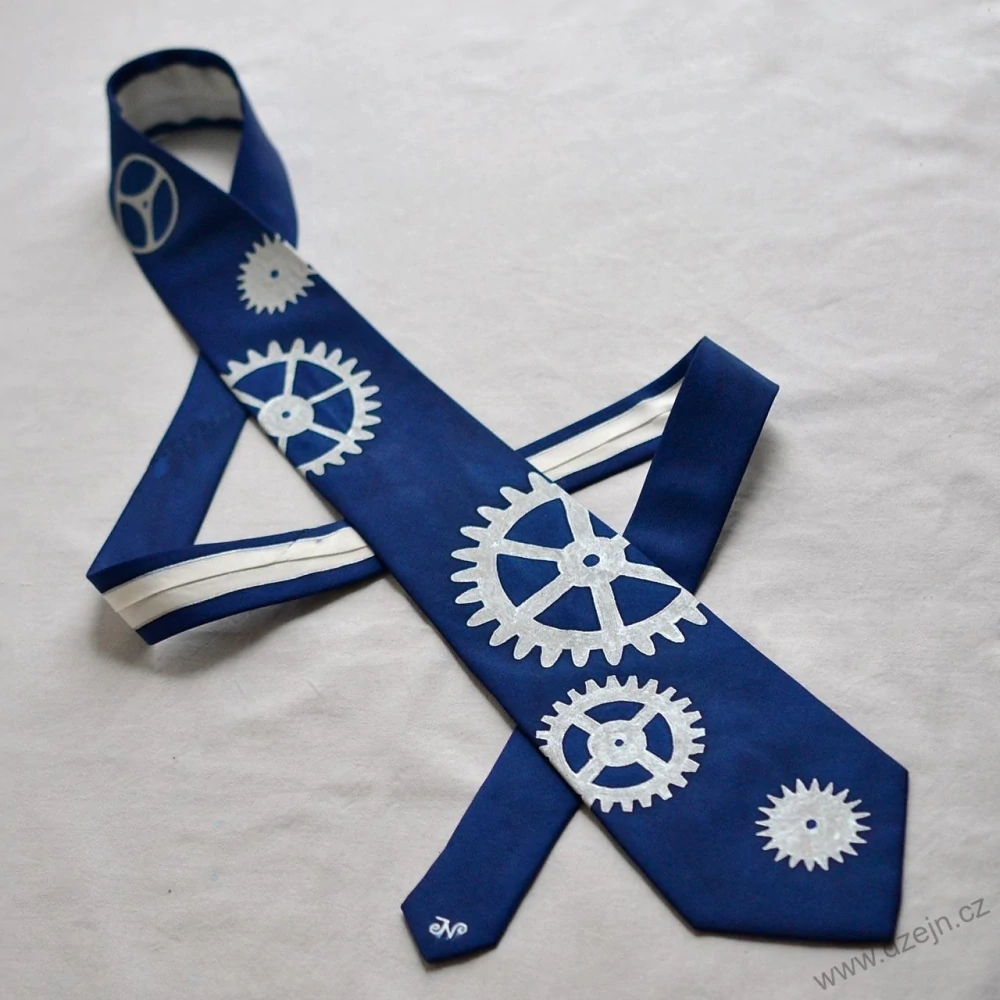 Kravata s ozubenými kolečky - tm. modrá