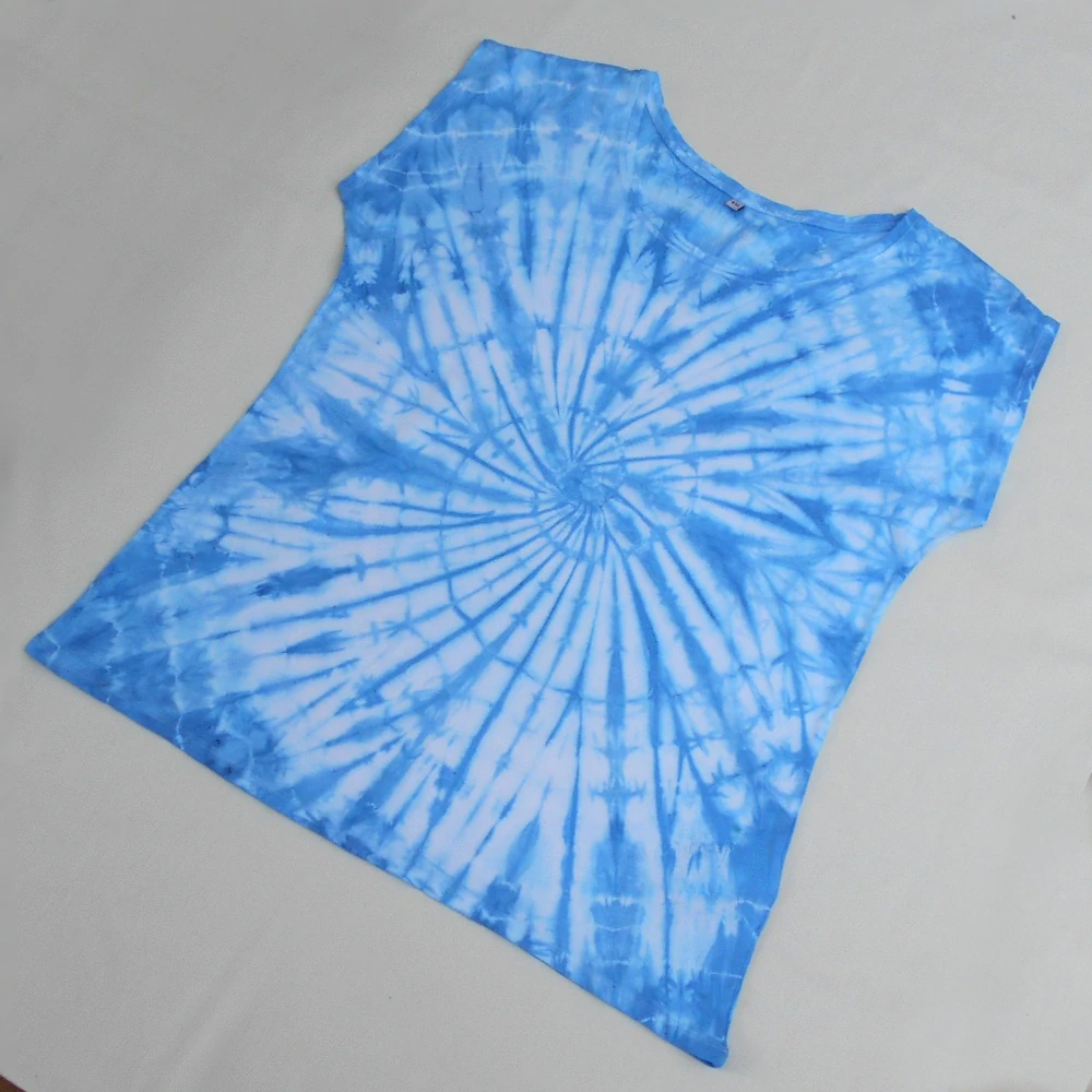 Bílo-sv. modré batikované dámské triko 4XL