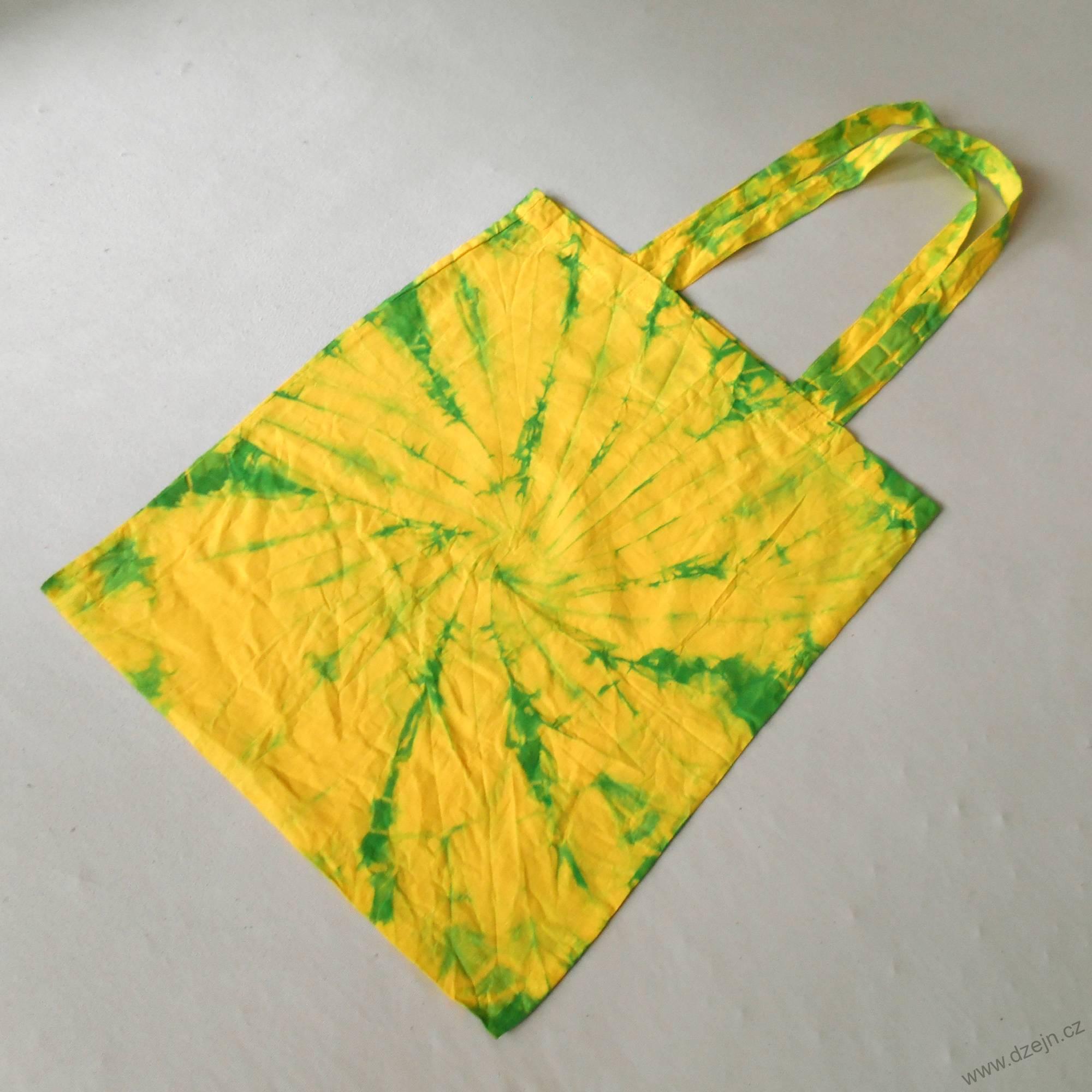Plátěná žluto-zelená batikovaná taška
