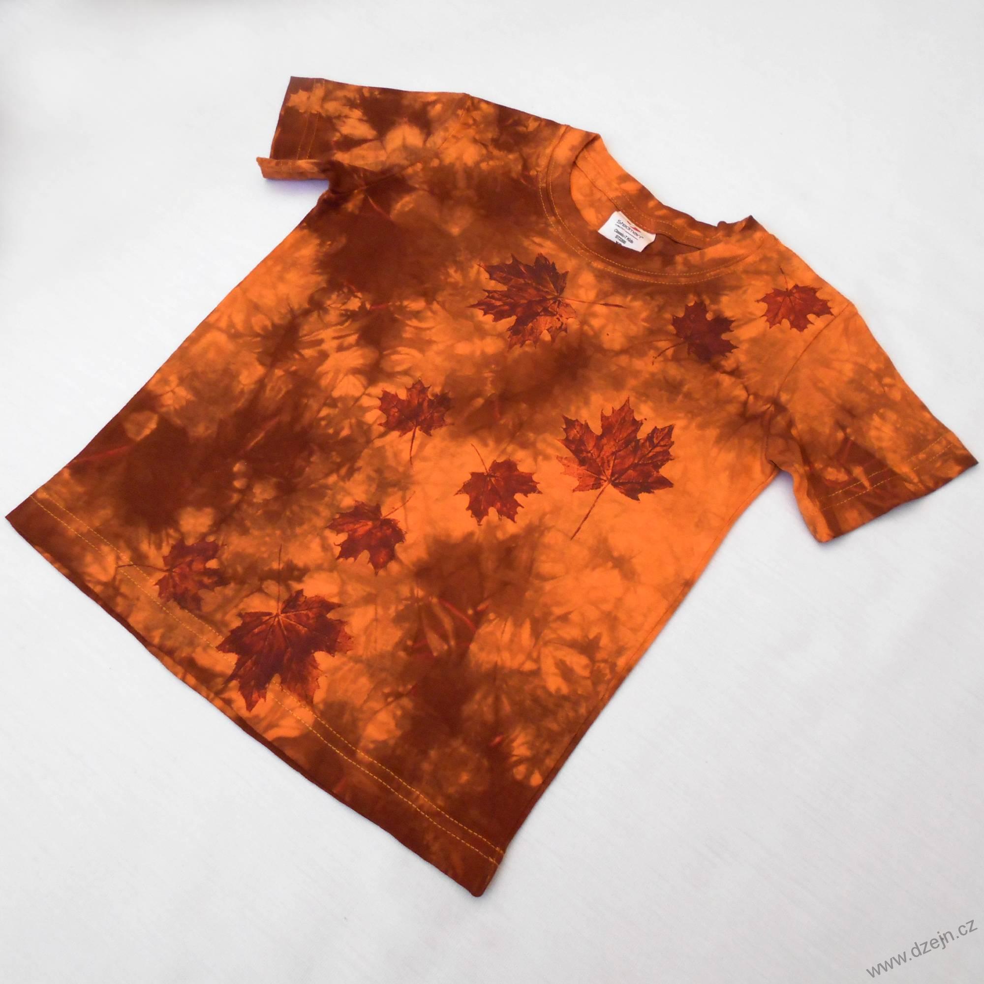 Dětské oranžovo-hnědé triko s listy (5-6 let)