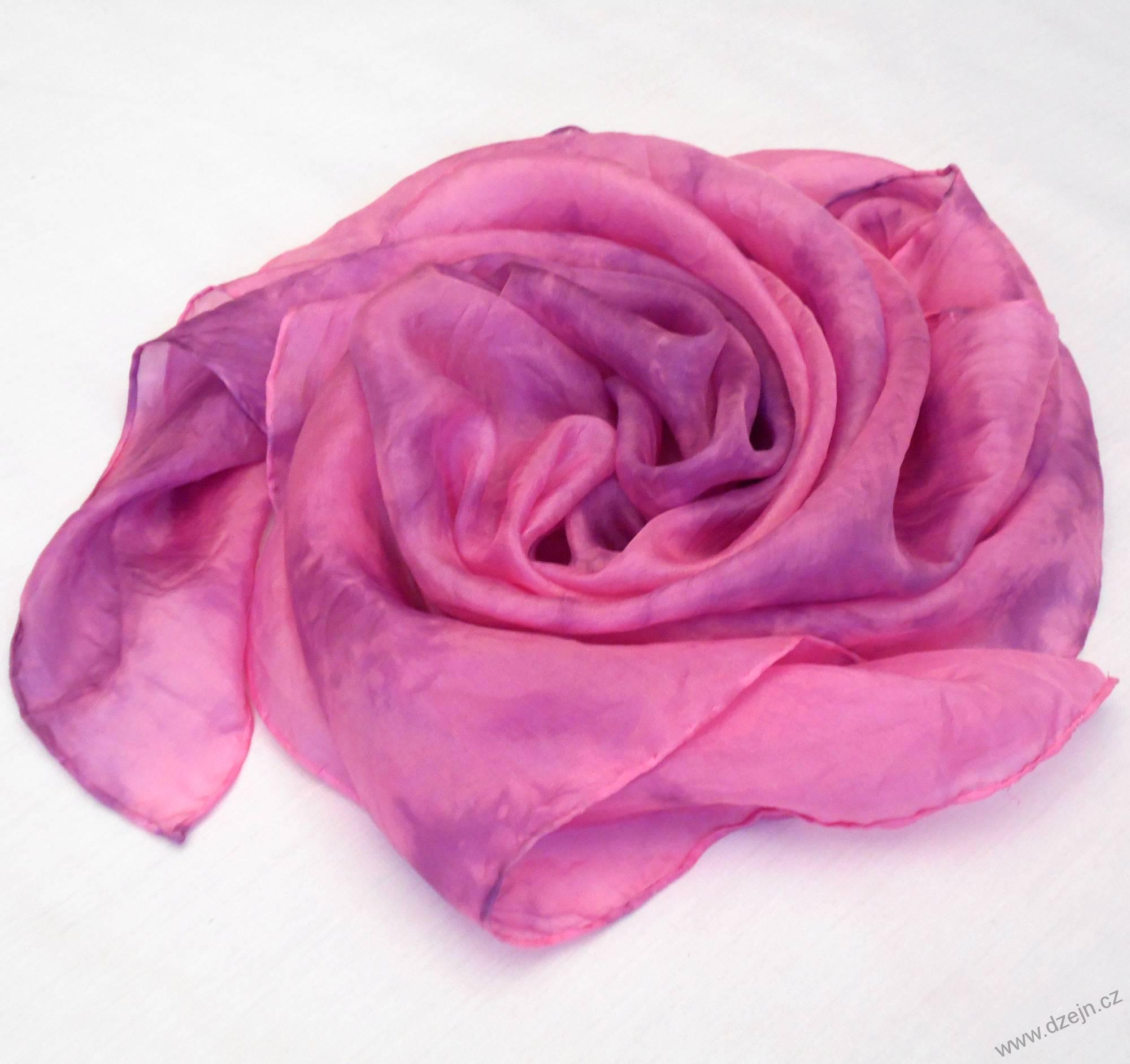 Batikovaný hedvábný šátek růžovo-fialový světlejší