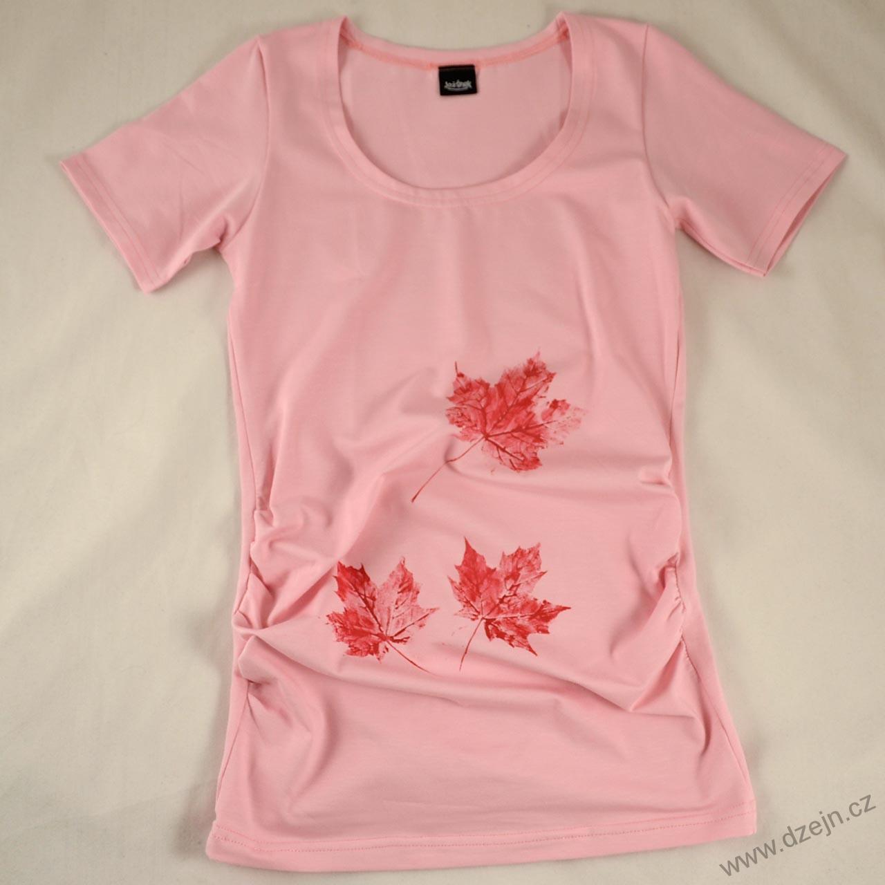 Těhotenské triko s listy růžové S/M