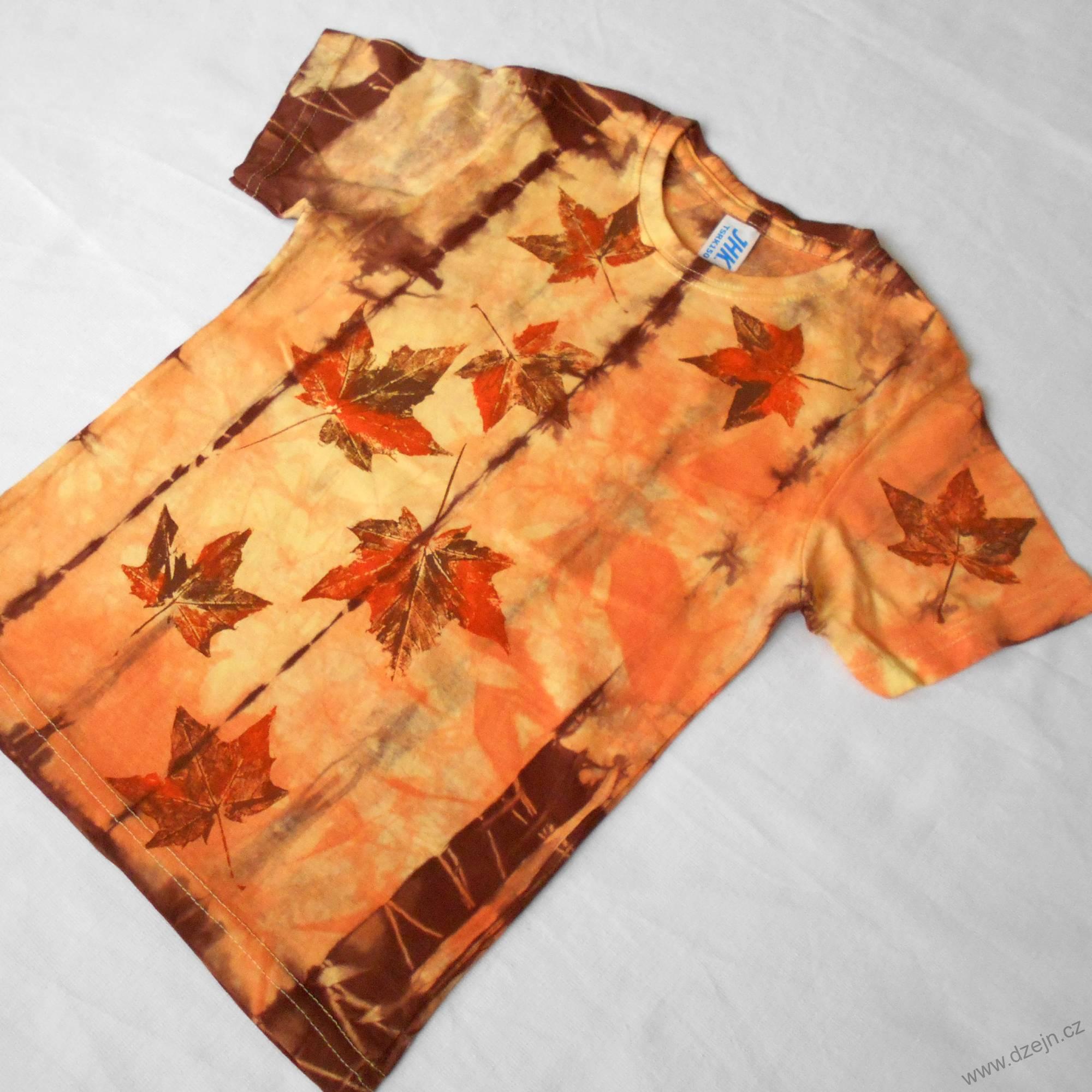 Dětské žluto-oranžovo-hnědé triko s listy (3-4 roky)