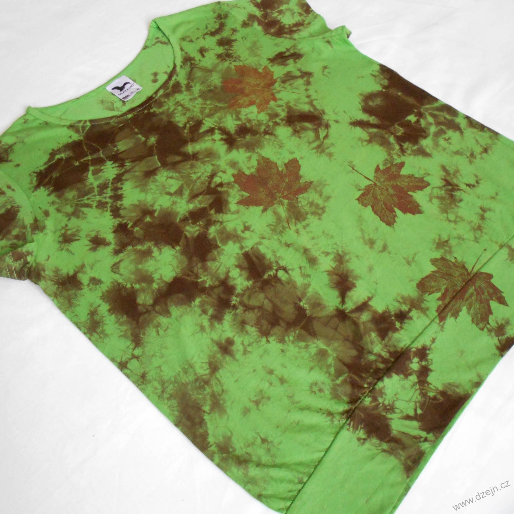 Zeleno-hnědé dámské triko s listy XL