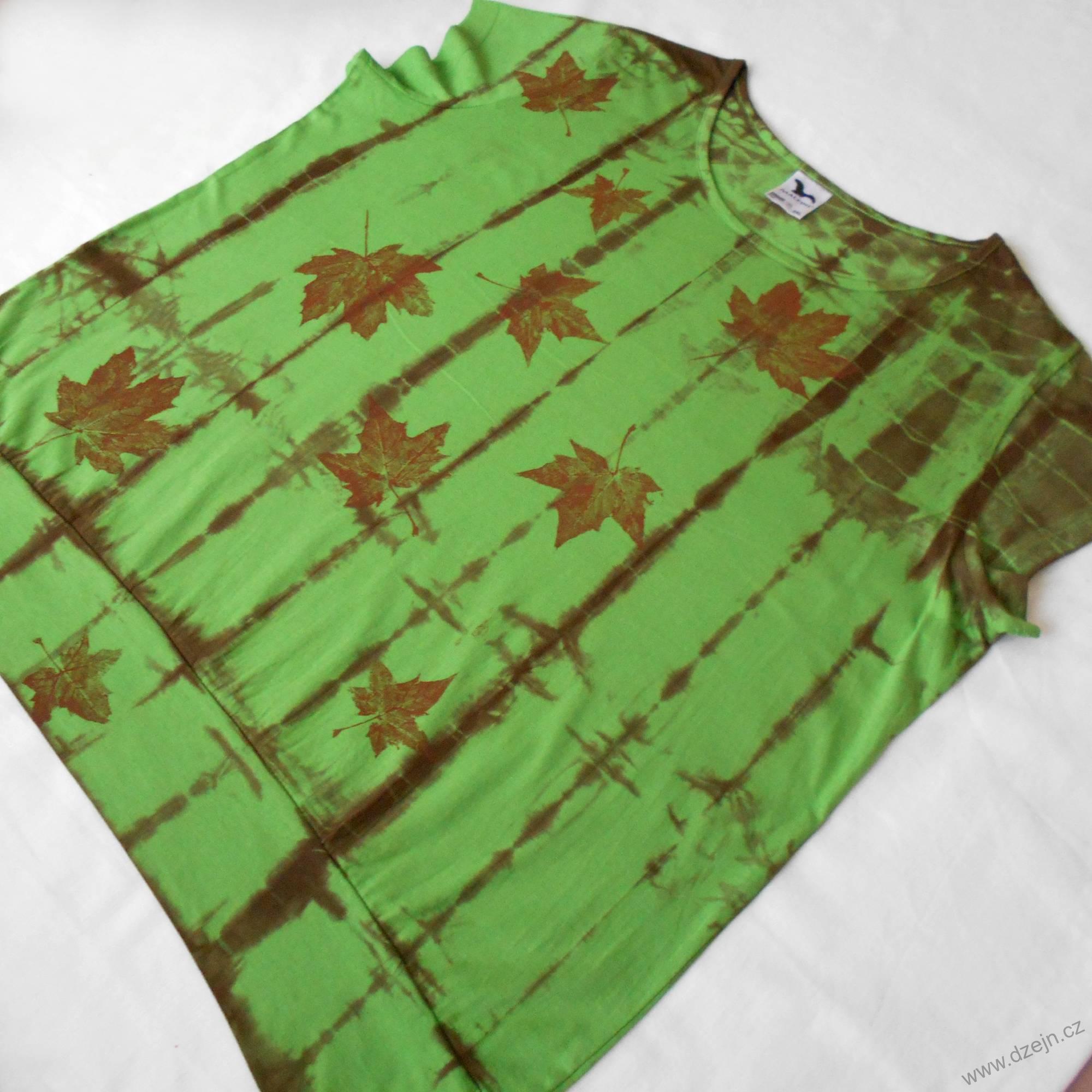 Zeleno-hnědé dámské triko s listy XXL
