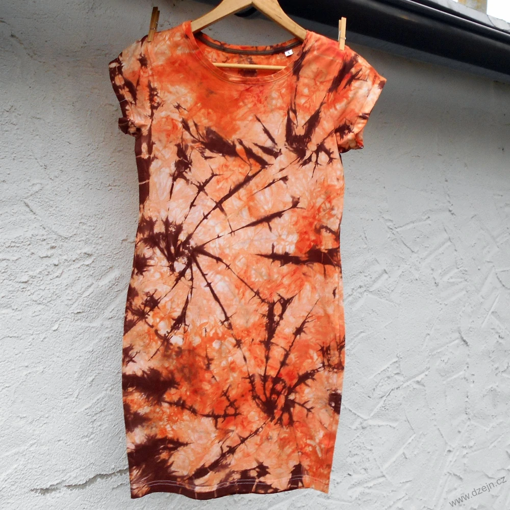 Dámské bílo-oranžovo-hnědé batikované šaty