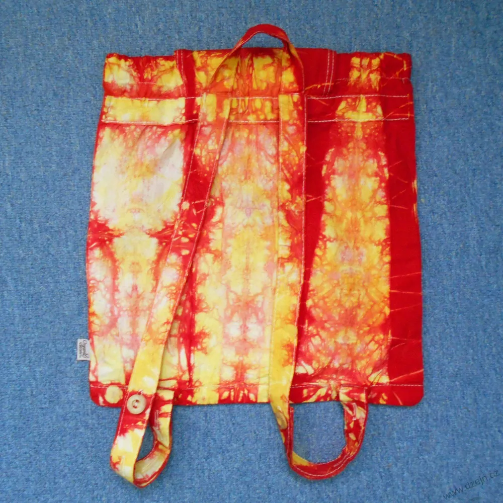 Plátěný batikovaný žluto-červený batůžek