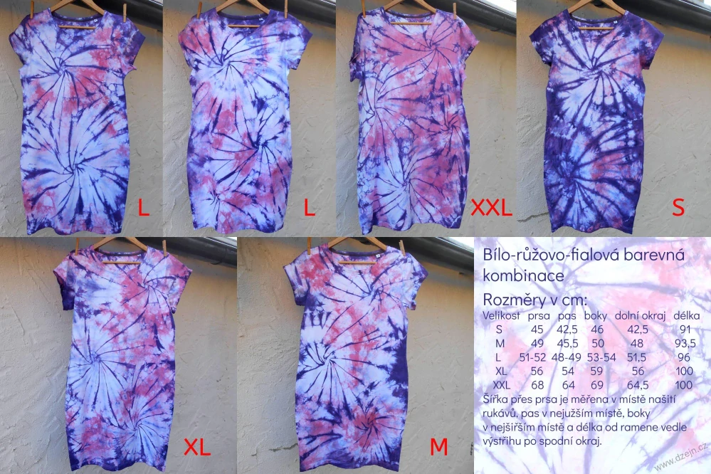 Bílo-růžovo-fialové dámské batikované šaty