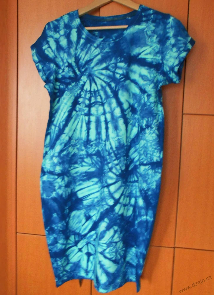 Mentolovo-hnědé dámské batikované šaty