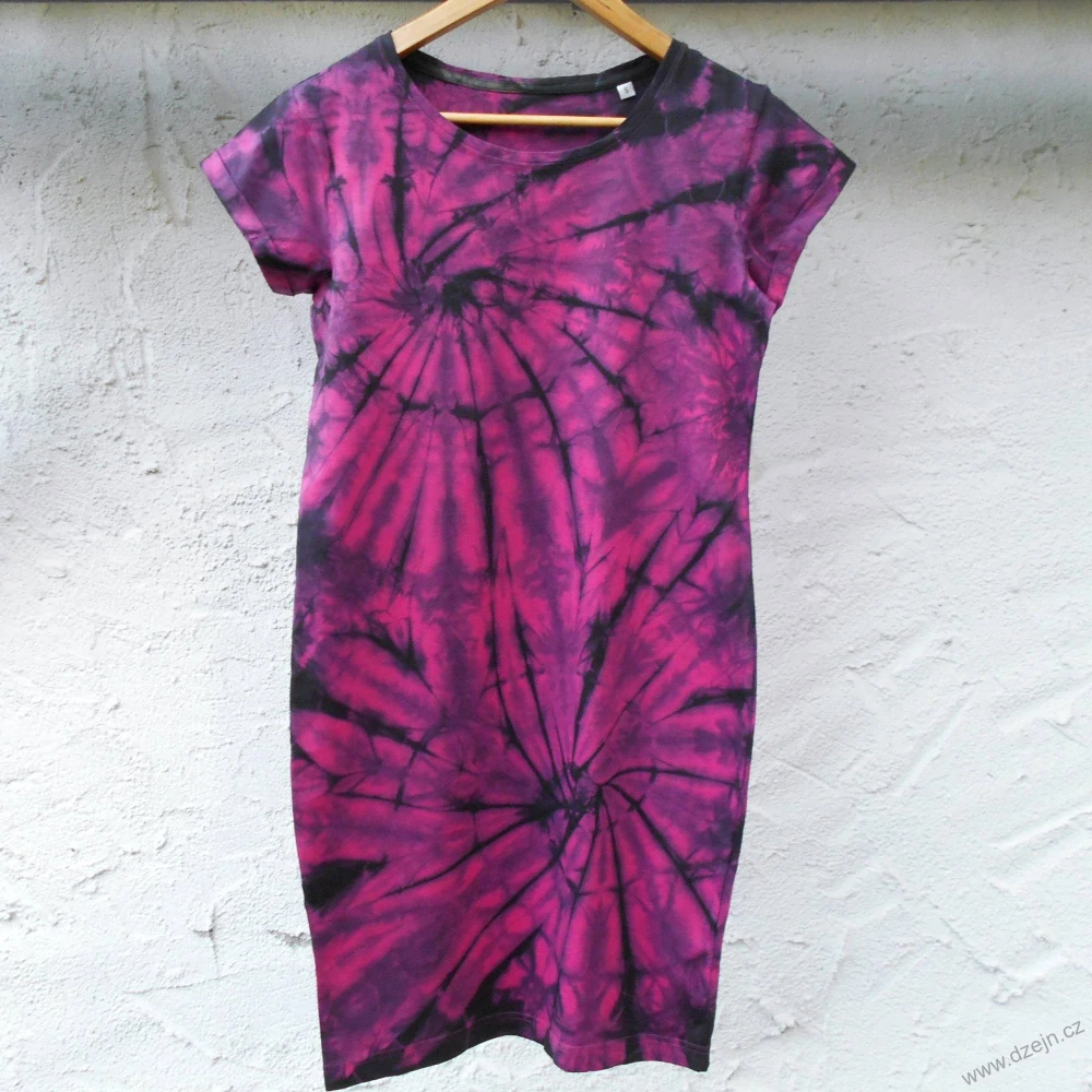 Růžovo-černé dámské batikované šaty