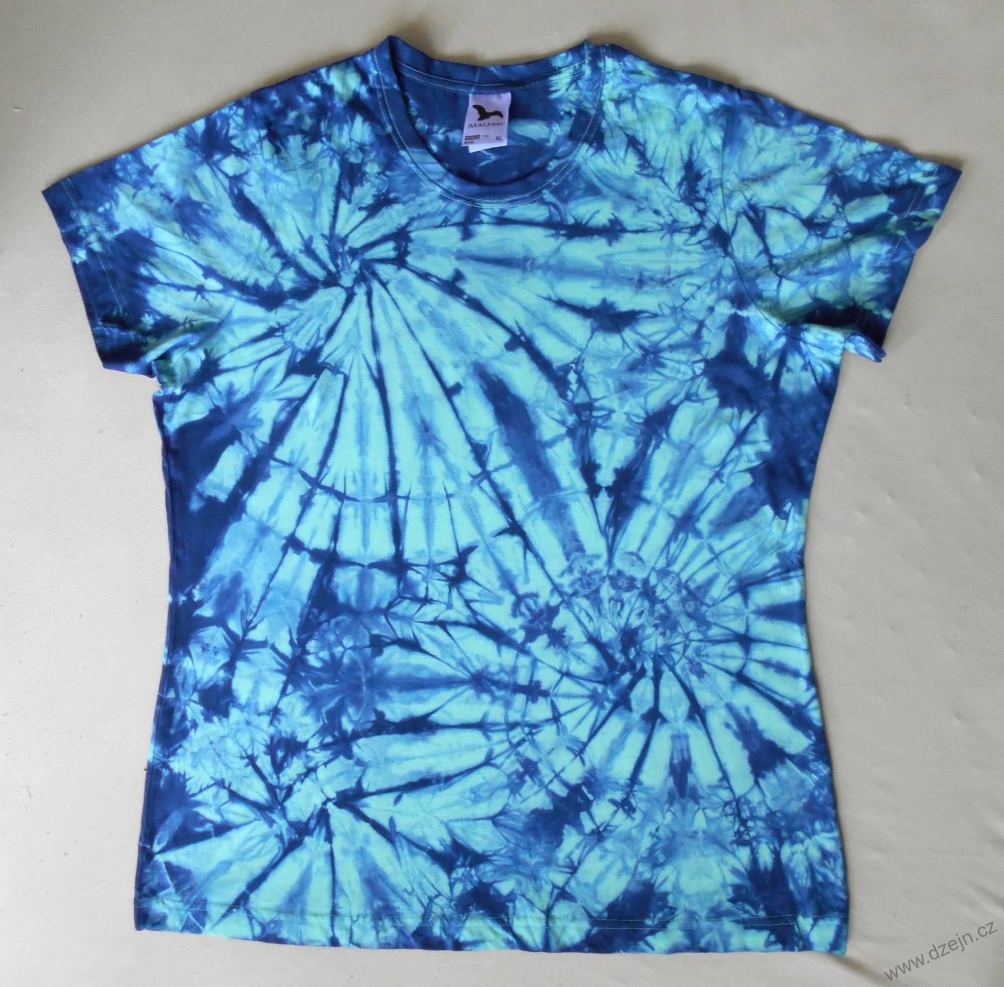 Mentolovo-modré batikované dámské triko XL