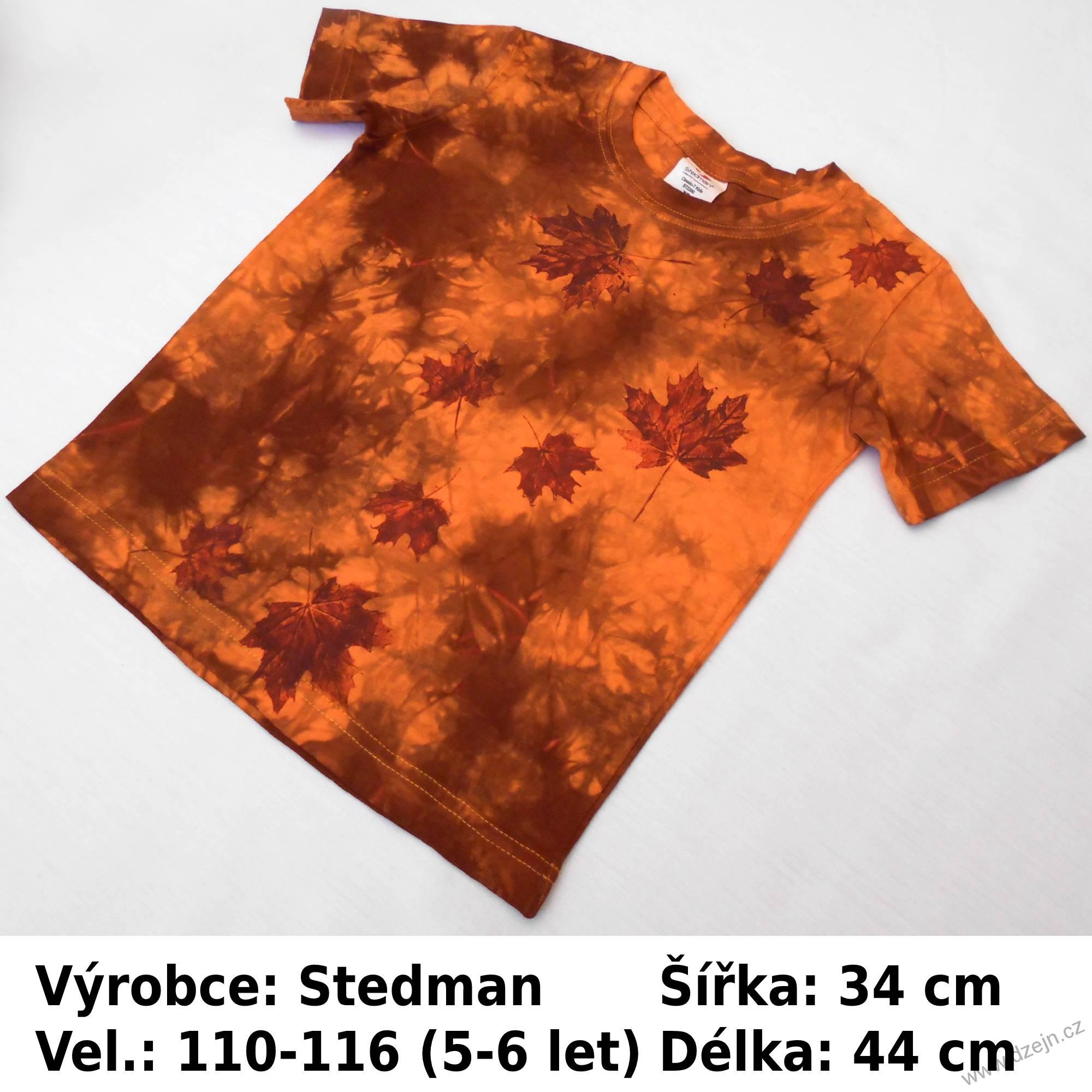 Dětské oranžovo-hnědé triko s listy (5-6 let)