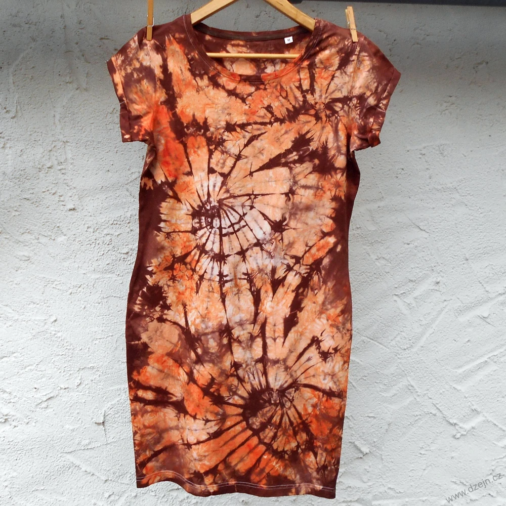 Dámské bílo-oranžovo-hnědé batikované šaty