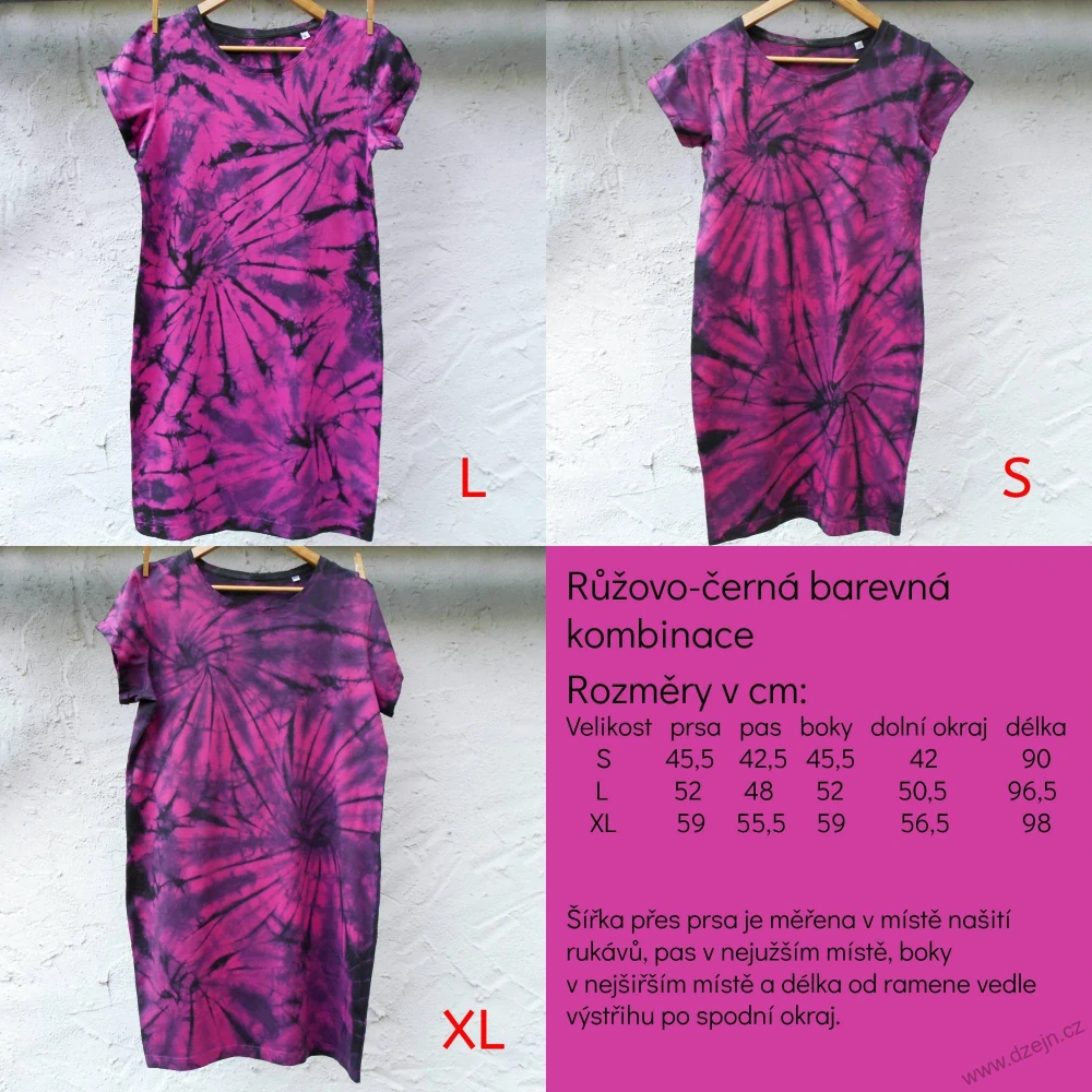 Růžovo-černé dámské batikované šaty