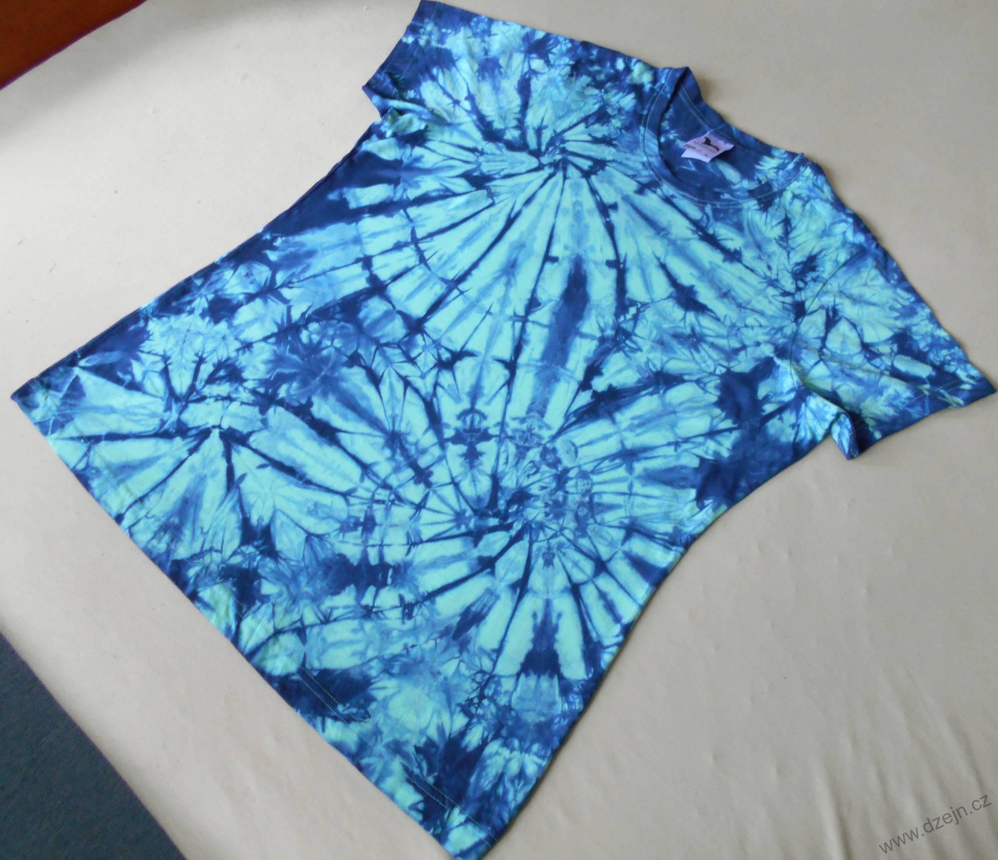 Mentolovo-modré batikované dámské triko XL