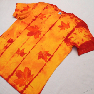 Dětské žluto-oranžovo-červené triko s listy (12-14 let)