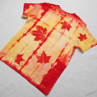 Dětské bílo-žluto-červené triko s listy (7-8 let)