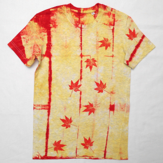 Dětské šedo-žluto-červené triko s listy (12 let)