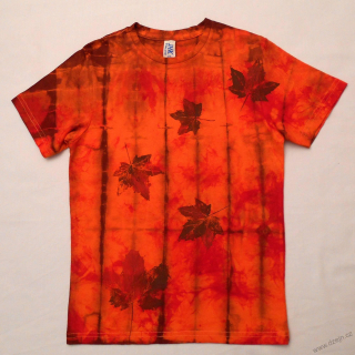 Dětské oranžovo-červeno-hnědé triko s listy (7-8 let)