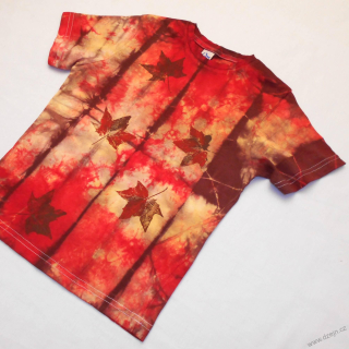 Dětské bílo-žluto-červeno-hnědé triko s listy (3-4 roky)